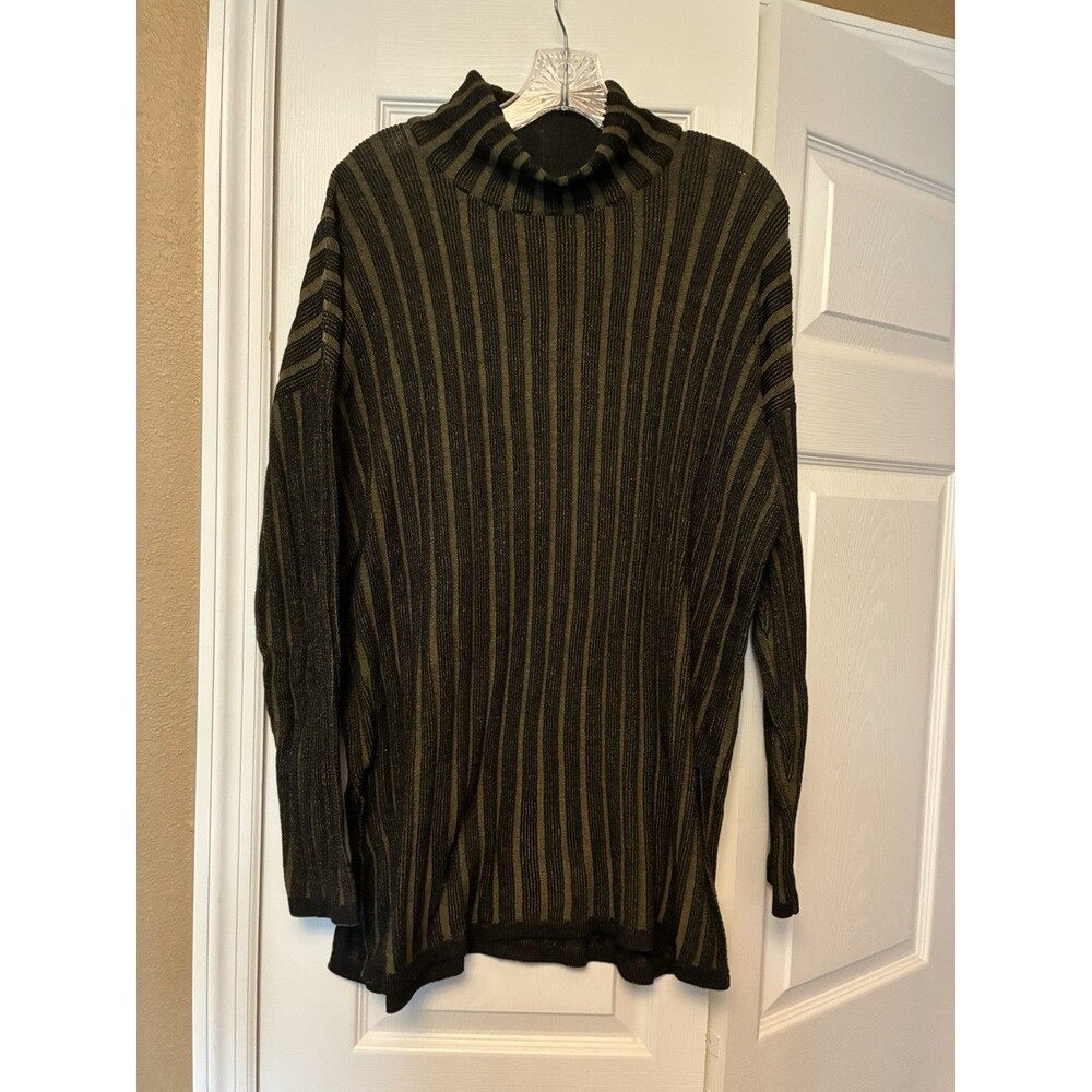 Peruvian Connection Women’s XL Pima Cotton Rib-Knit Mock Neck Striped Sweater